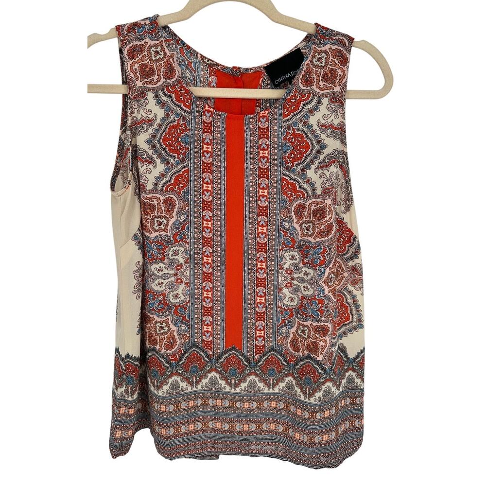 Cynthia Rowley Paisley Blouse Orange Cream Sleeveless Button Back Bohemian Top S